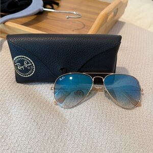 Ray-Ban Gold Aviator Sunglasses with Blue Lenses